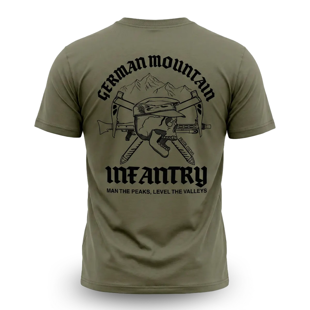 Gebirgsjäger Shirt Rückansicht mit Totenschädel, Bergmütze und Edelweiß