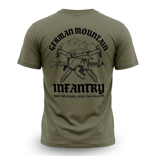 Gebirgsjäger Shirt Rückansicht mit Totenschädel, Bergmütze und Edelweiß