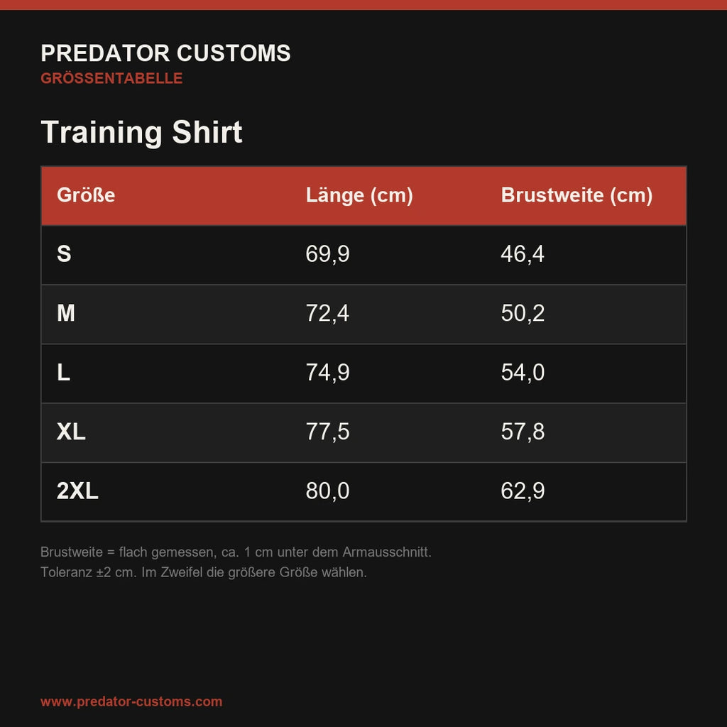 Größentabelle Training Shirt (Maße in cm)