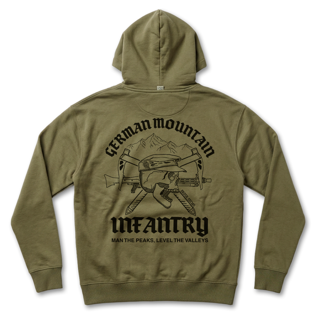 Gebirgsjäger Premium Hoodie Predator Customs – Edelweiß-Motiv, Frontansicht