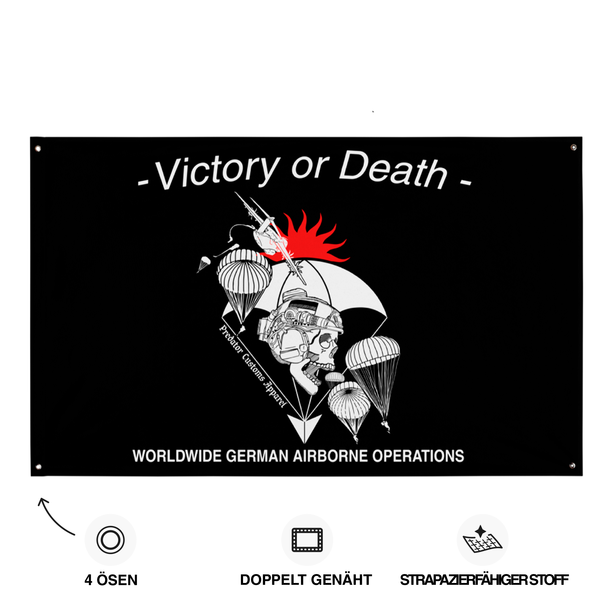 Fallschirmjäger Flagge Schwarz Detailansicht – Predator Customs