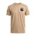 Pionier Shirt in Sand, Vorderansicht mit dem Schriftzug Prdtr Cstms klein auf der linken Brust